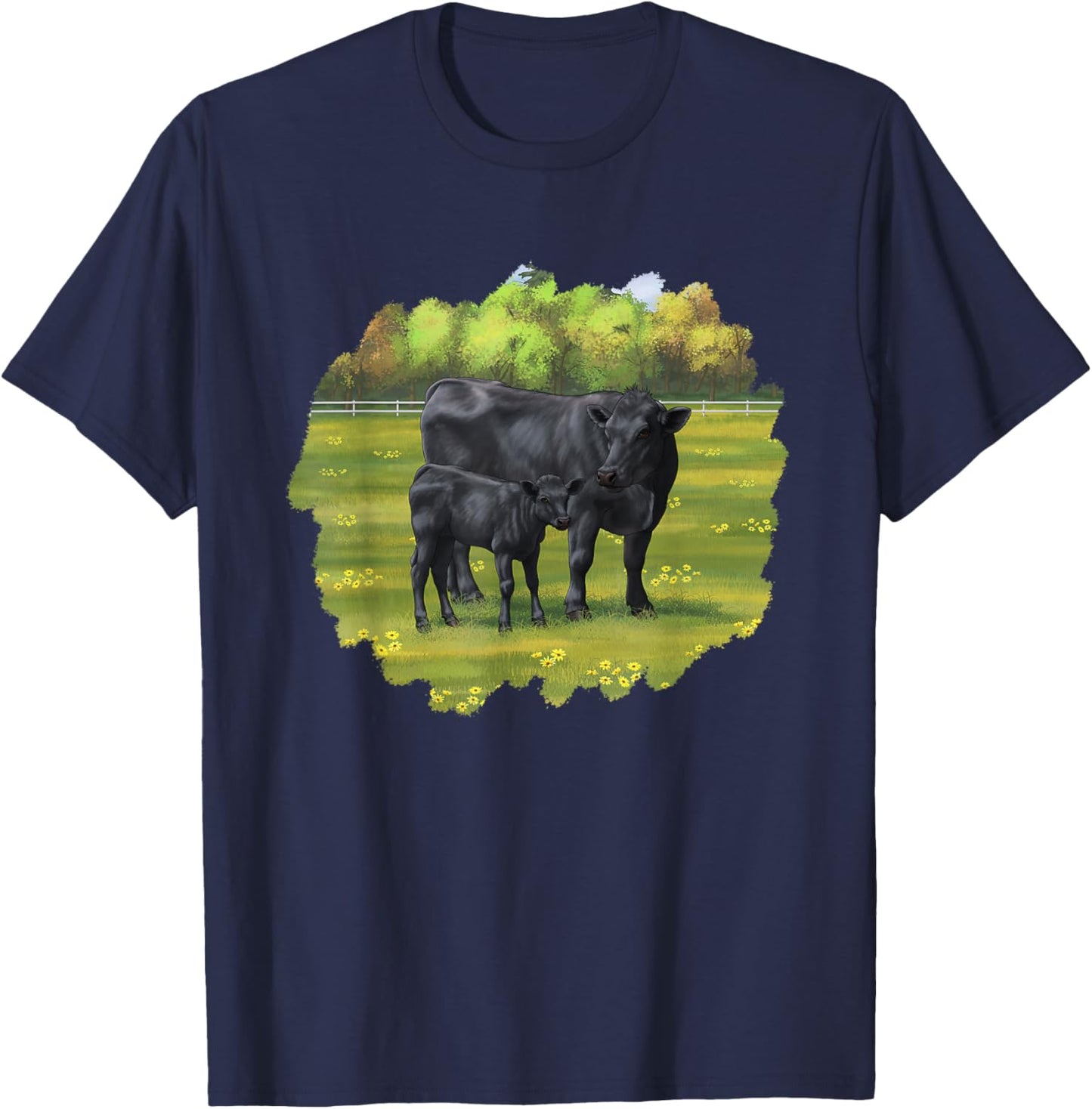 Black Angus Cow & Cute Calf Farm Animals T-Shirt - T-Shirt | Navy