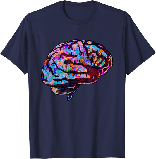 Phsychedelic Art Tie Dye Human Brain Cool Neurologist Gift T-Shirt - T-Shirt | Navy