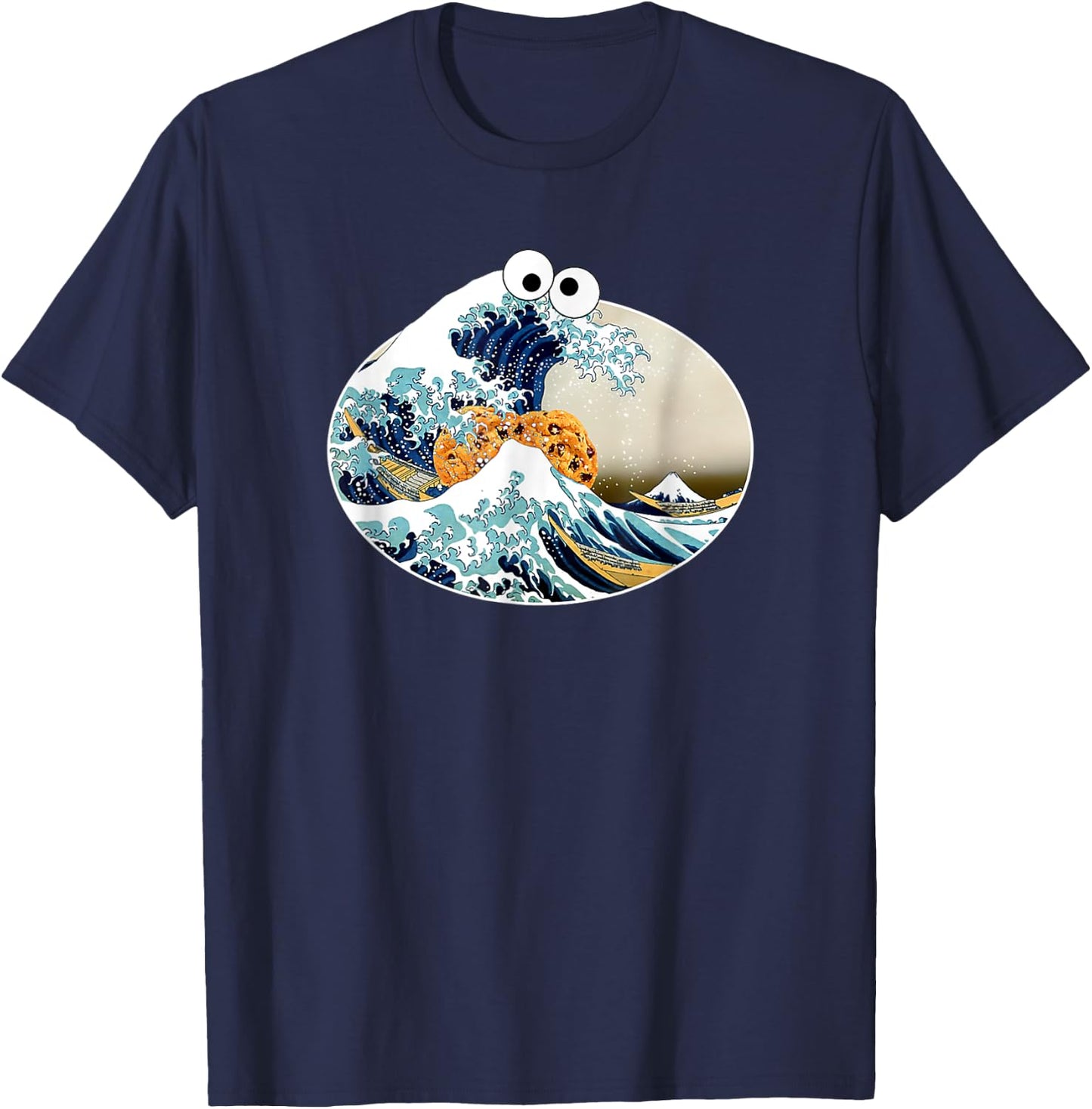 The Great Cookie Eating Wave Off Kanagawa - Googly Eyes Art T-Shirt - T-Shirt | Navy