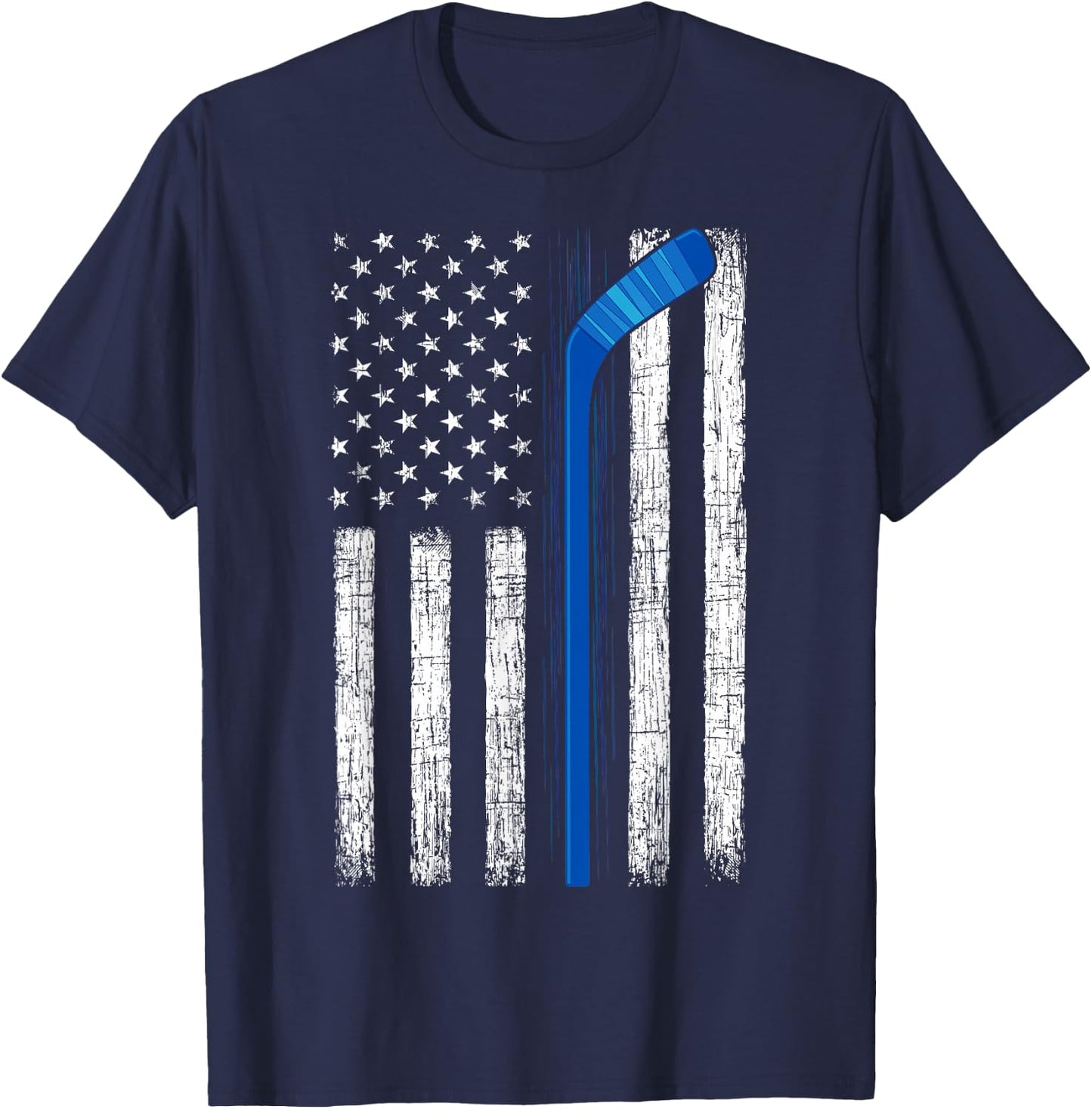 Hockey USA American Flag Patriotic Hockey Player, Family Kids Men T-Shirt - T-Shirt | Navy