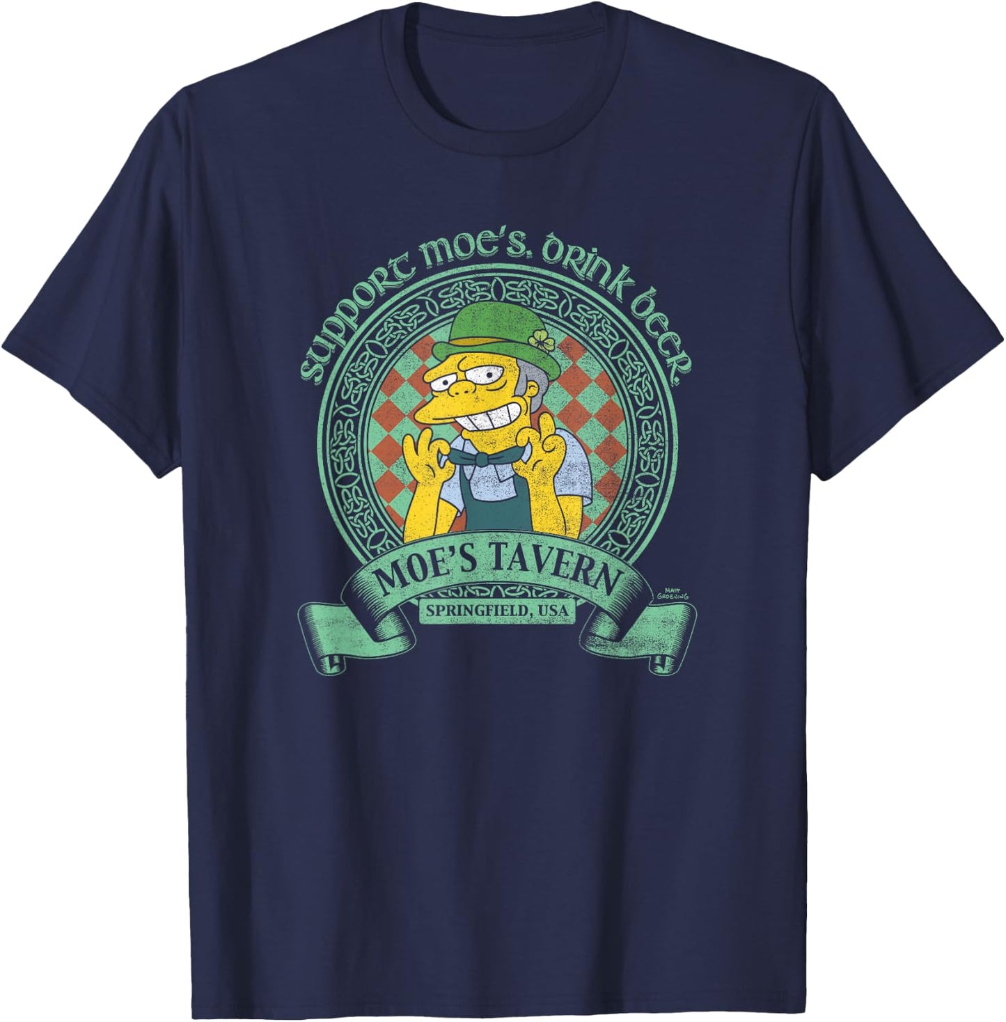 The Simpsons St. Patrick's Day Support Moe's, Drink Beer V2 T-Shirt - T-Shirt | Navy