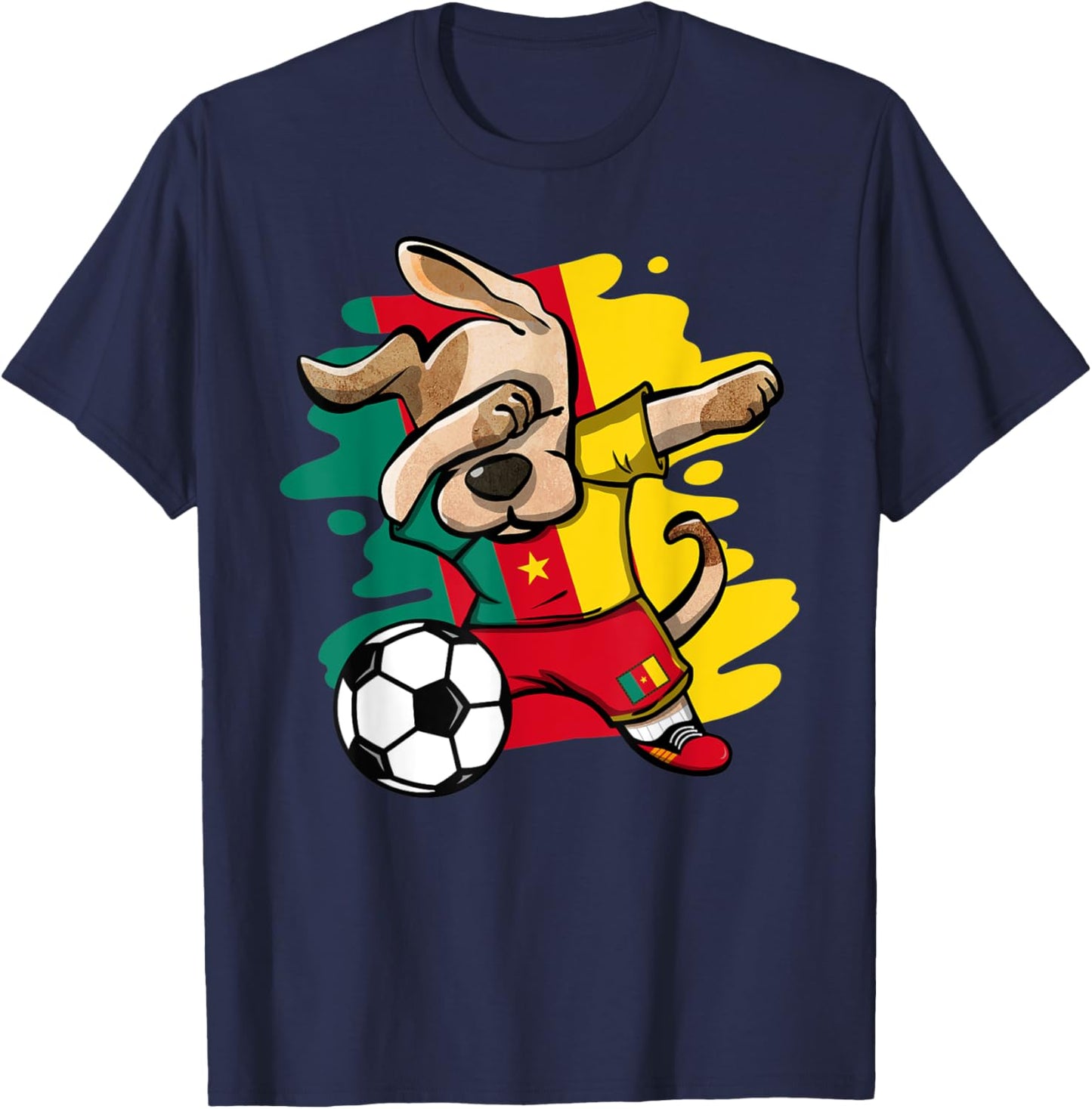 Dabbing Dog Cameroon Soccer Fans Cameroonian Flag Football Men Women Kids T-Shirt - T-Shirt | Navy