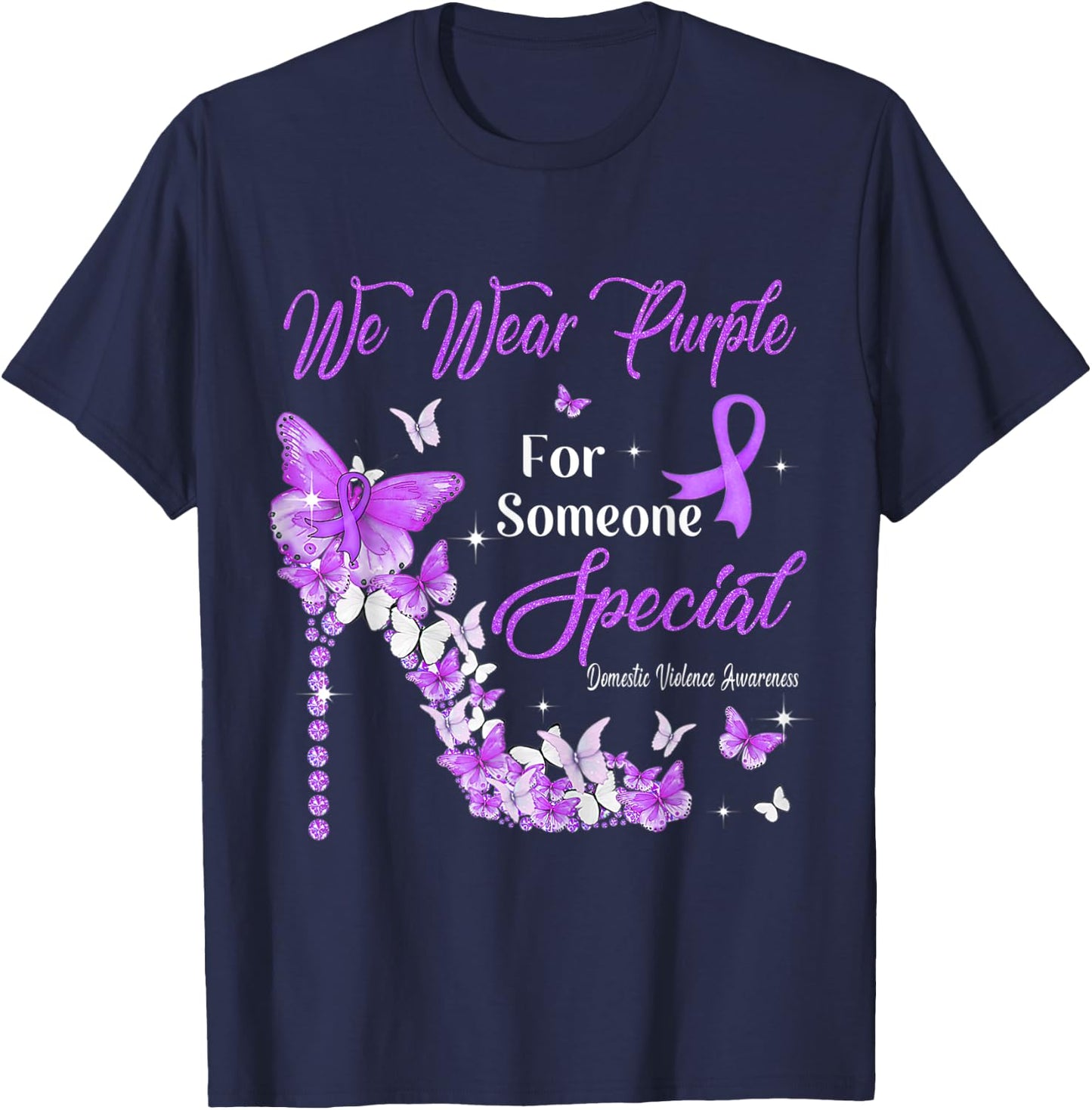 We Wear Purple Butterflies Domestic Violence Awareness T-Shirt - T-Shirt | Navy