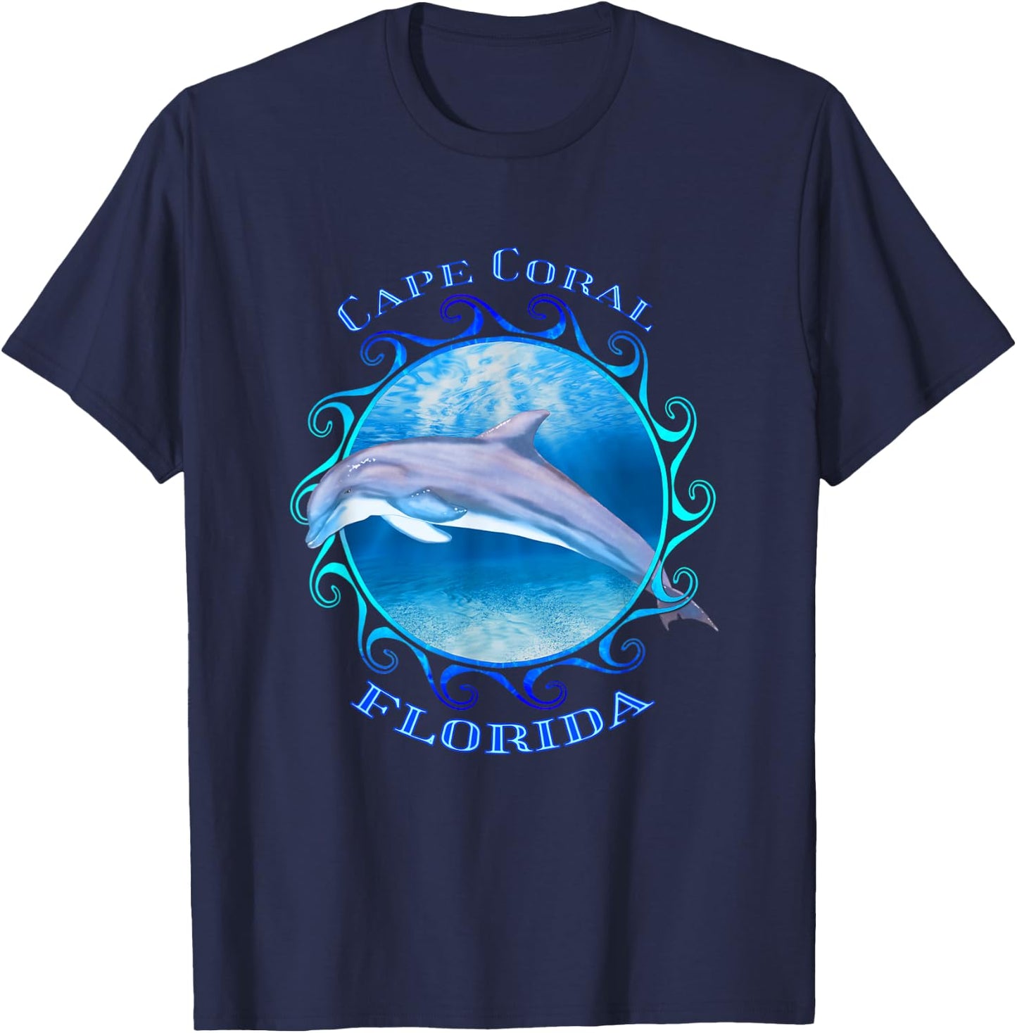 Cape Coral Florida Vacation Souvenir Dolphin T-Shirt - T-Shirt | Navy