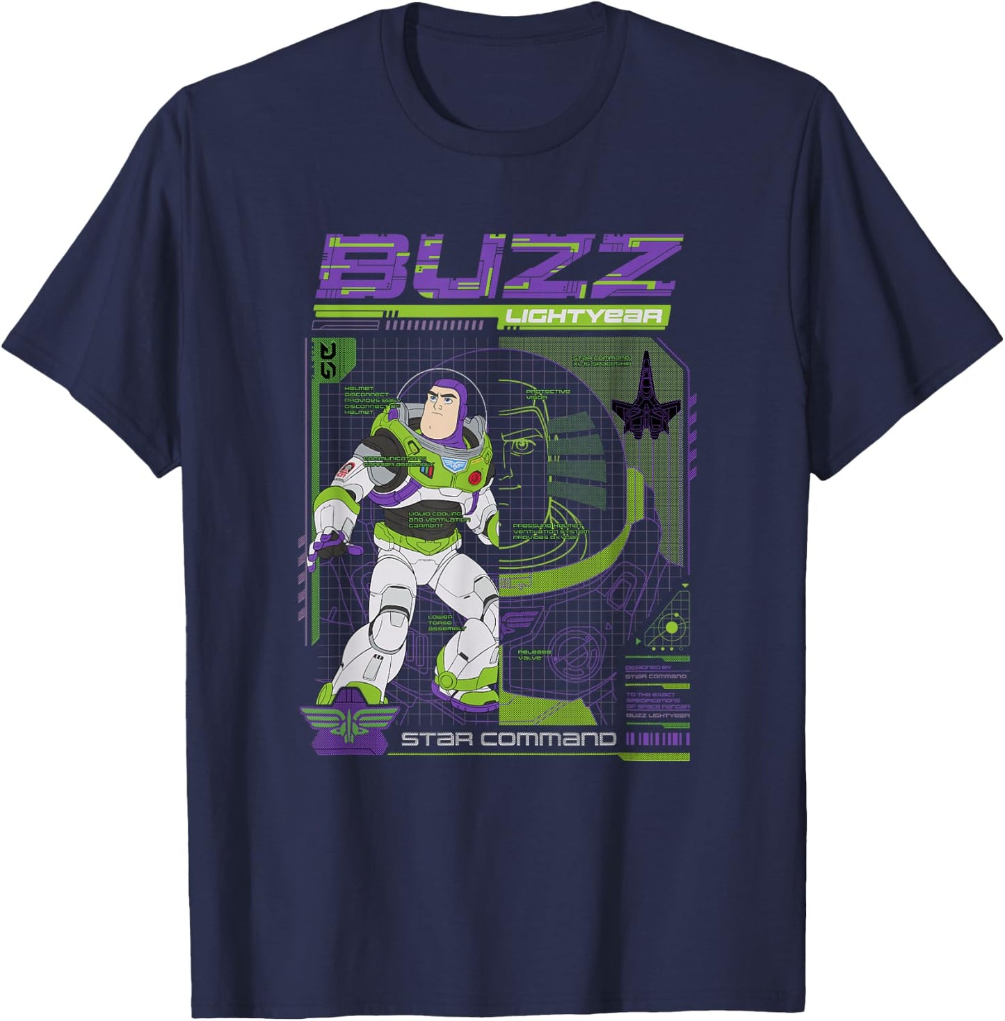 Disney Pixar Lightyear Buzz Star Command Schematics Shot V2 T-Shirt - T-Shirt | Navy