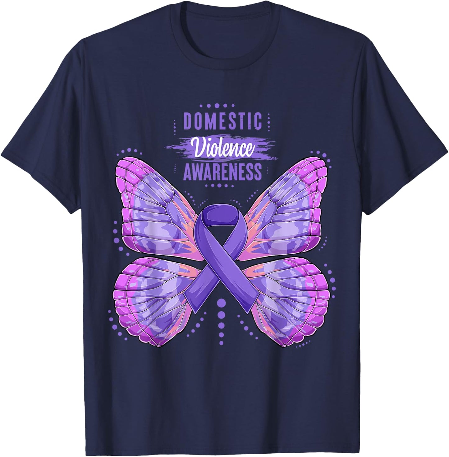 Family Domestic Violence Awareness Purple Ribbon butterfly T-Shirt - T-Shirt | Navy
