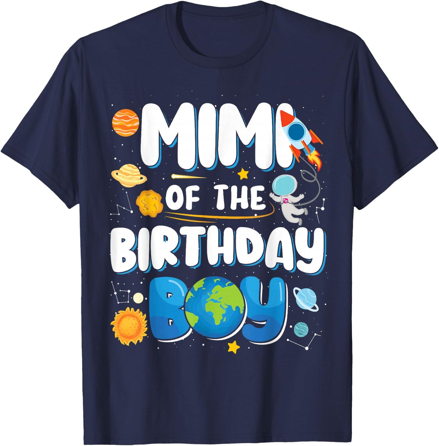 Mimi of The Birthday Boy Astronaut Family Space Planets T-Shirt - T-Shirt | Navy