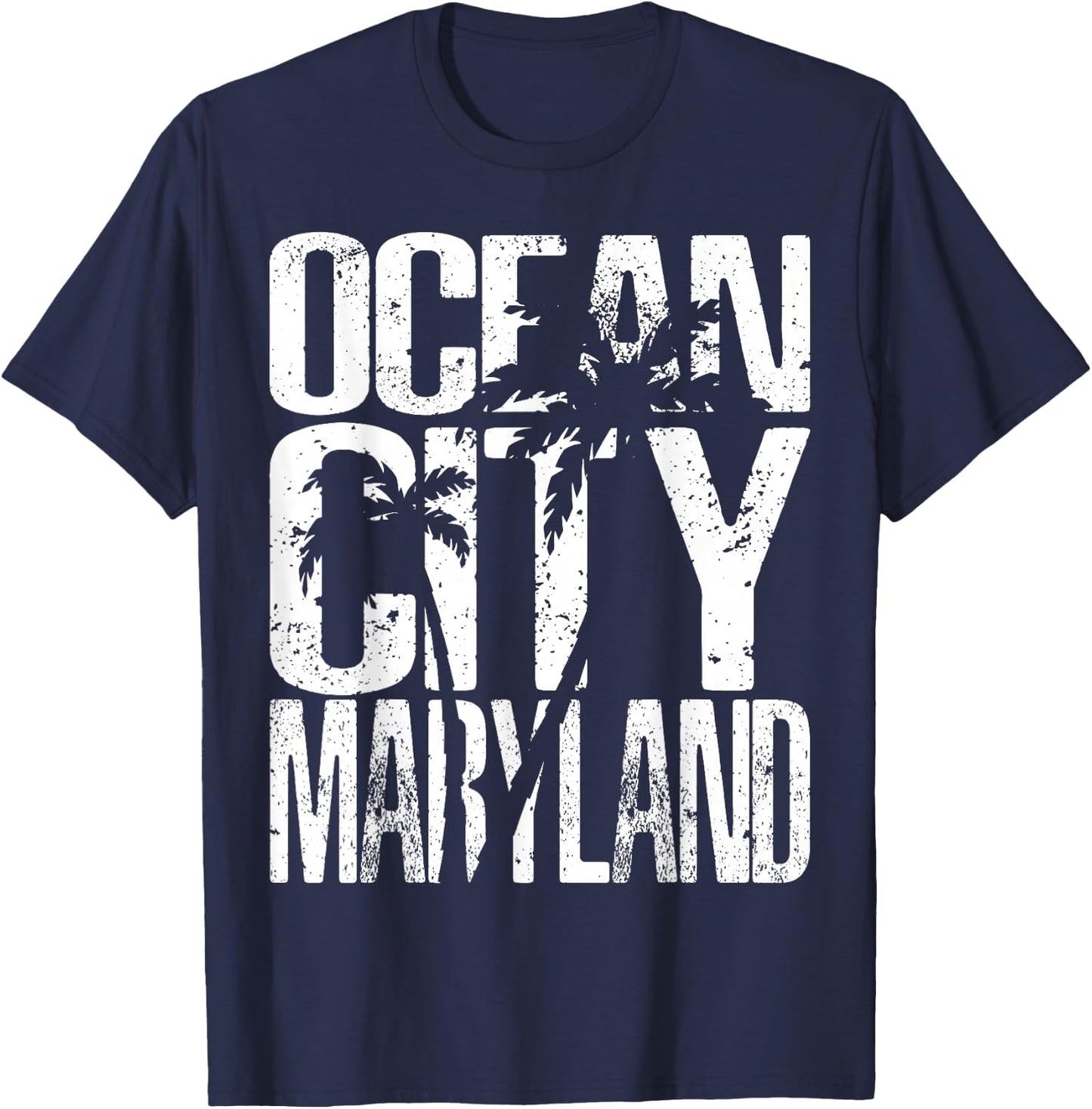 OCMD Ocean City Maryland retro vintage palm tree T-Shirt - T-Shirt | Navy