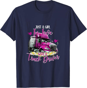 Just A Girl In Love With A Truck Driver Trucker Girlfriend T-Shirt - T-Shirt | Navy