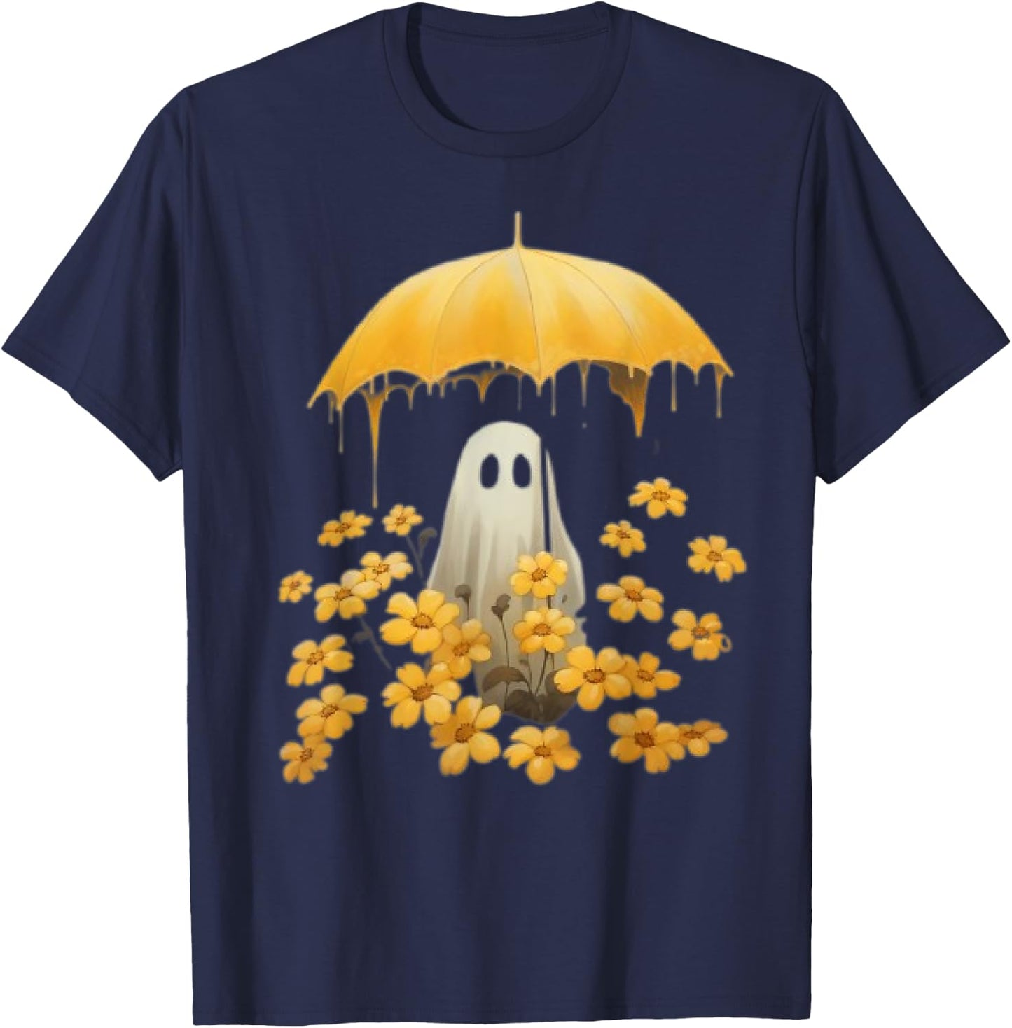 Vintage Floral Ghost Halloween Ghost In The Forest Gothic T-Shirt - T-Shirt | Navy