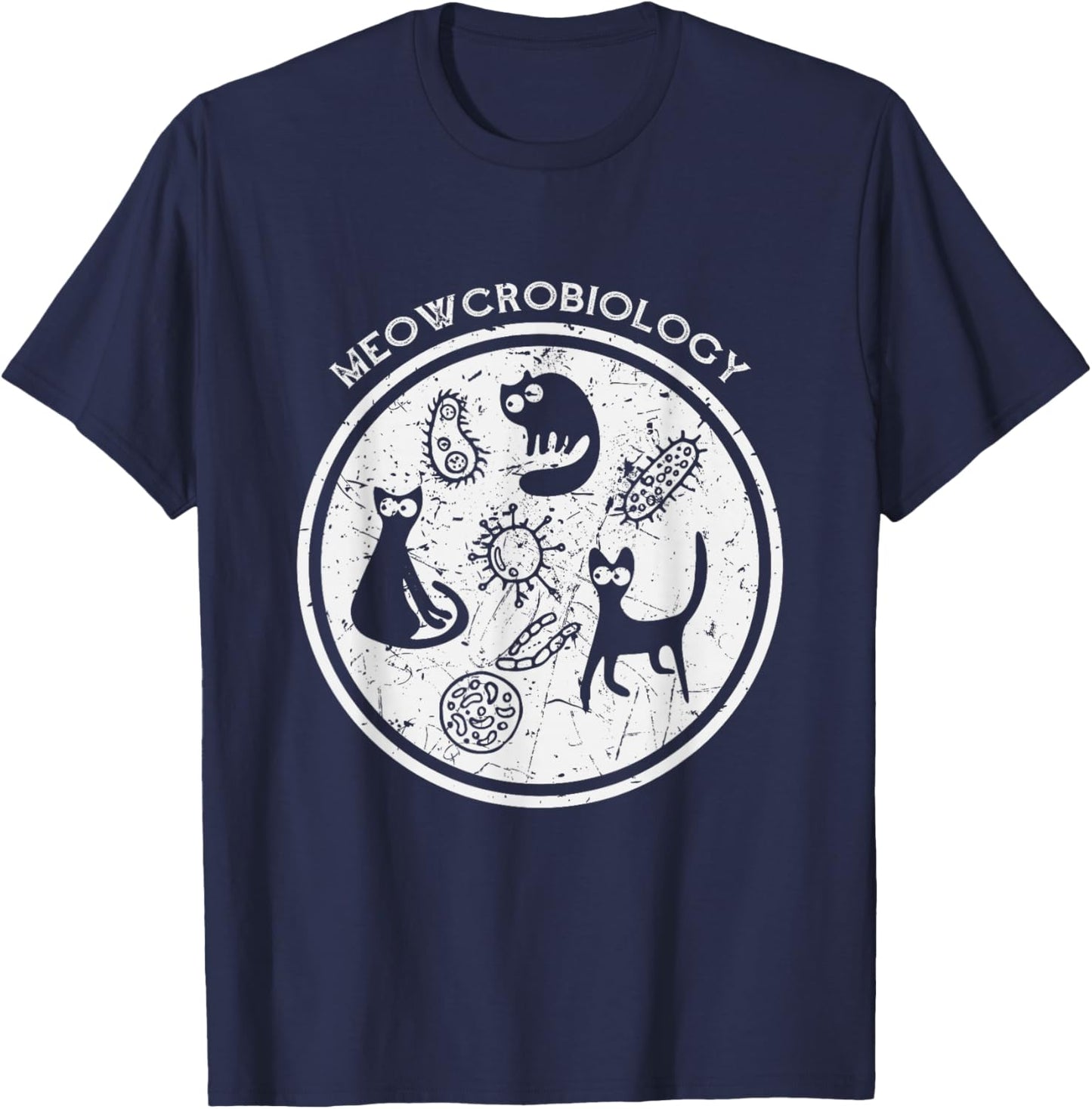 Meowcrobiology Shirt Science Cat Lover Gift T-Shirt - T-Shirt | Navy