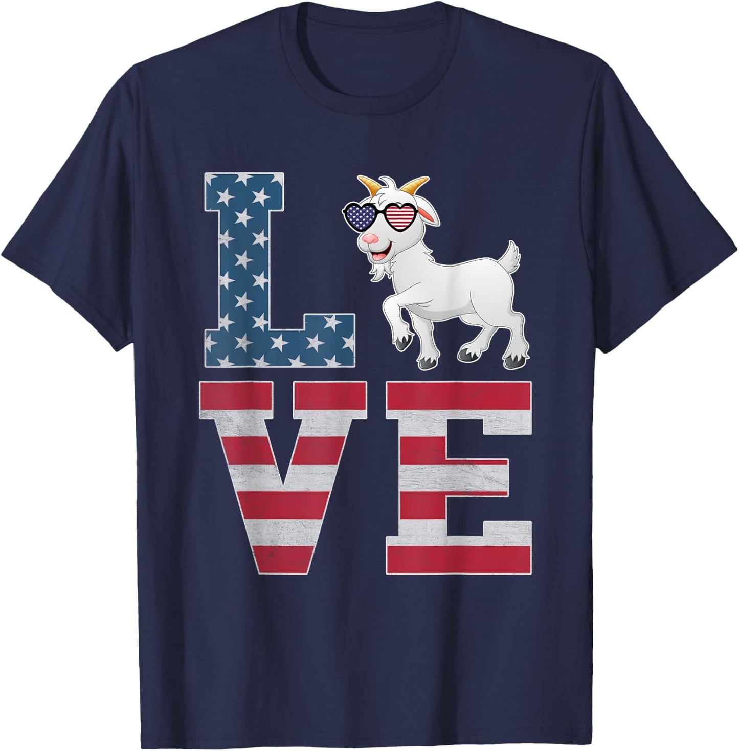 4th of July Decor Patriotic LOVE Goat American Flag T-Shirt - T-Shirt | Navy