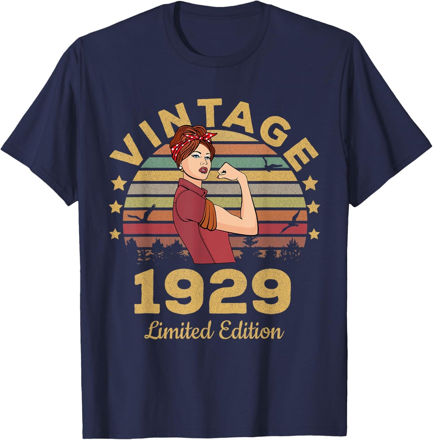 Vintage 1929 Made In 1929 92nd Birthday Women 92 Years T-Shirt - T-Shirt | Navy