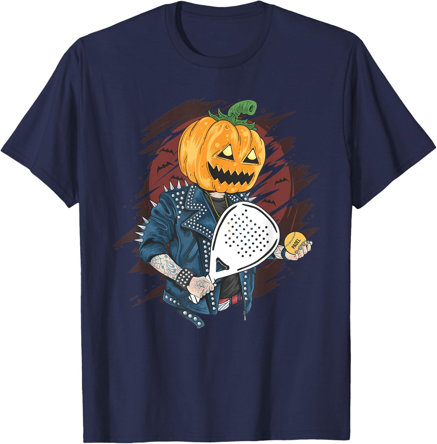 Padel Halloween Pumpkin holding a Paddle Tennis Racket T-Shirt - T-Shirt | Navy