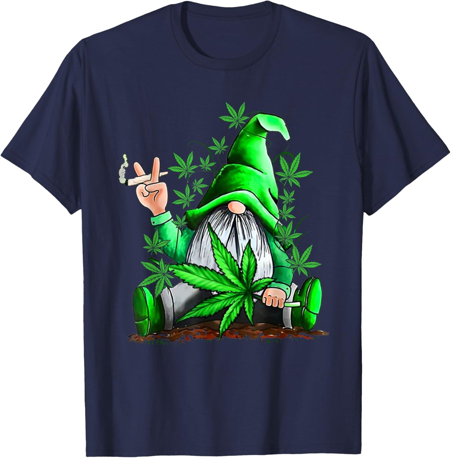 Funny Gnome Pot Leaf 420 Marijuana Weed Cannabis Smoking T-Shirt - T-Shirt | Navy