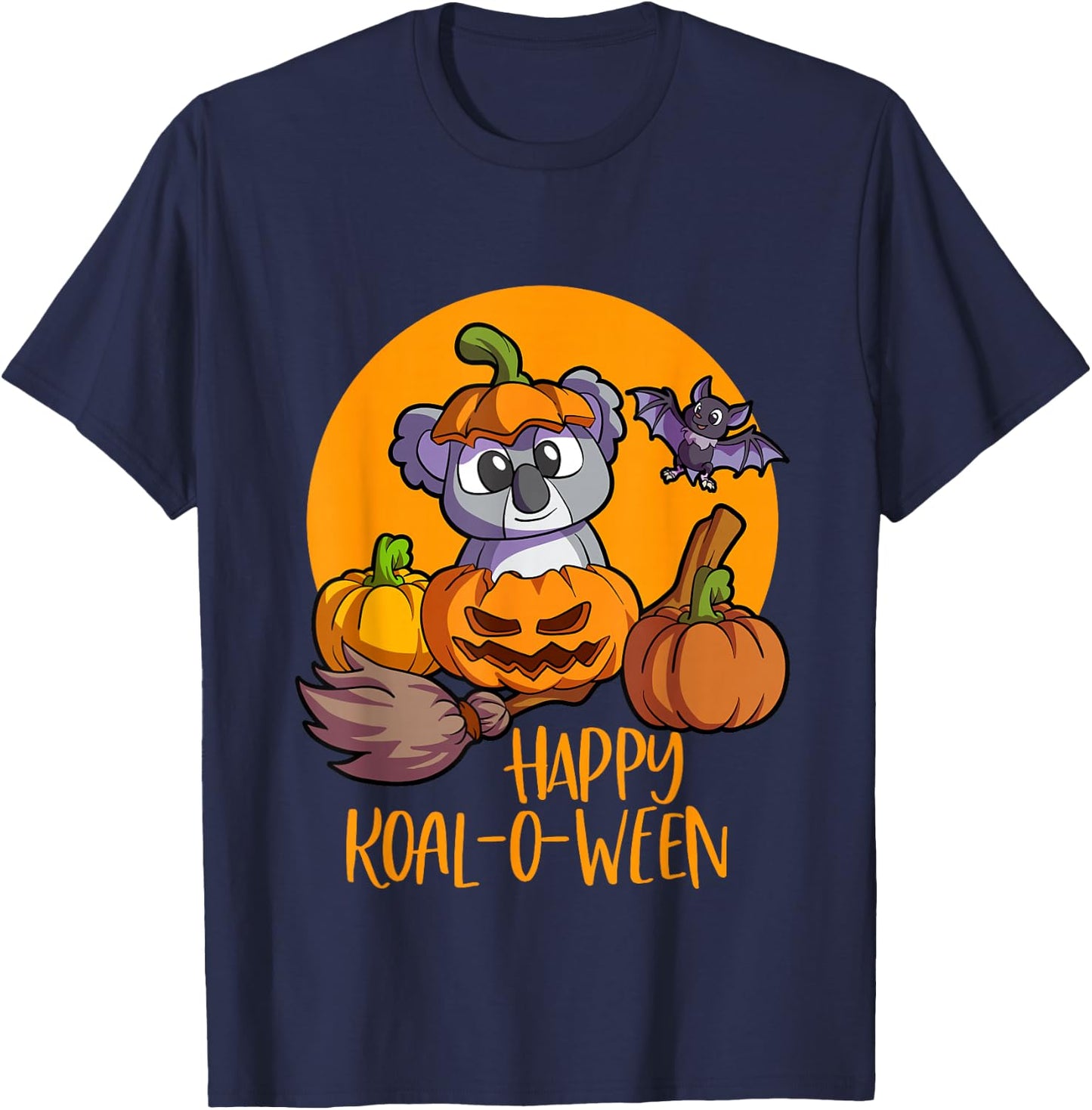 Koala on Pumpkin Witch Hat Pumpkin Face Halloween Koala T-Shirt - T-Shirt | Navy