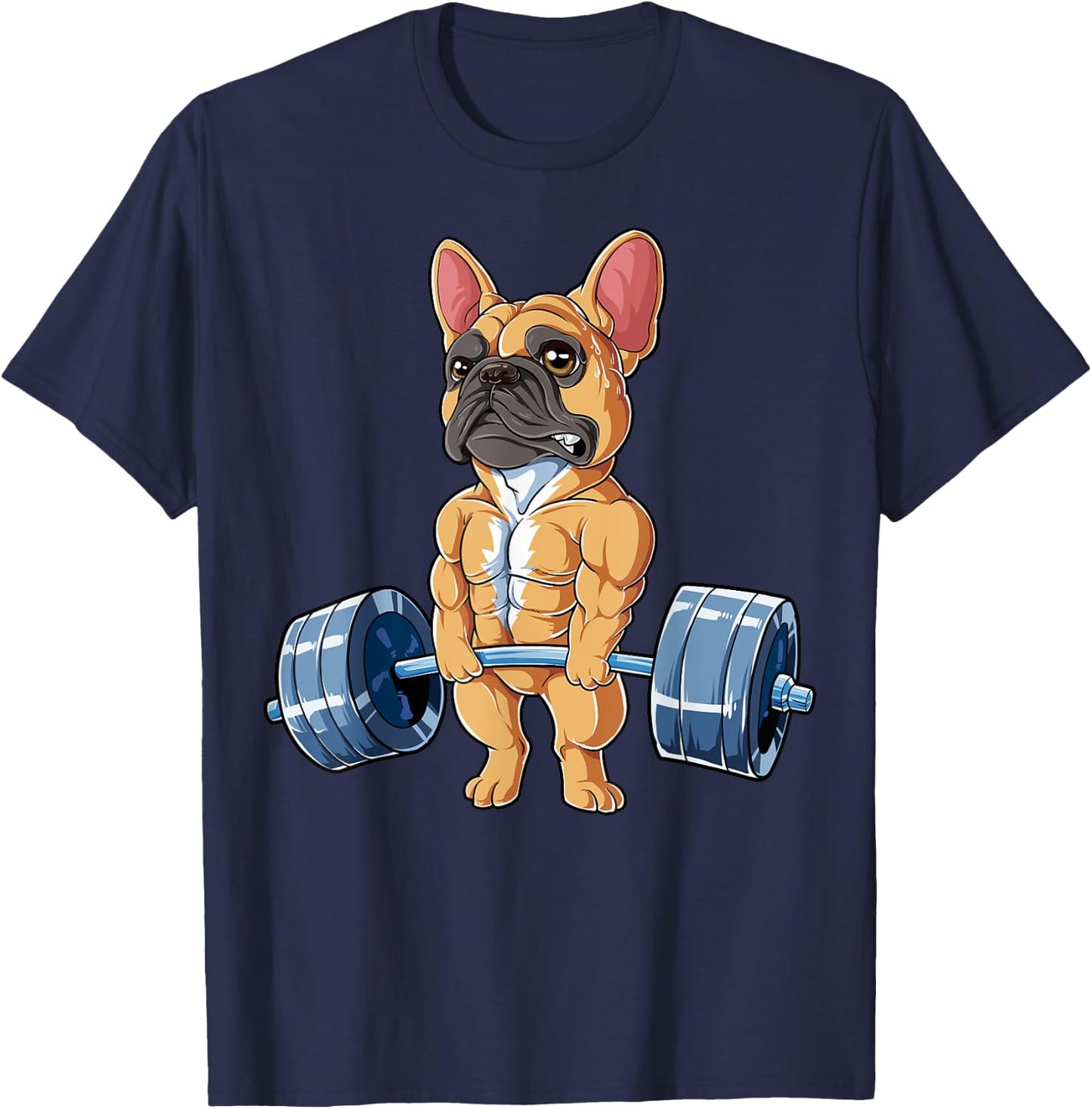 French Bulldog Weightlifting Funny Fawn Deadlift Fitness Gym T-Shirt - T-Shirt | Navy