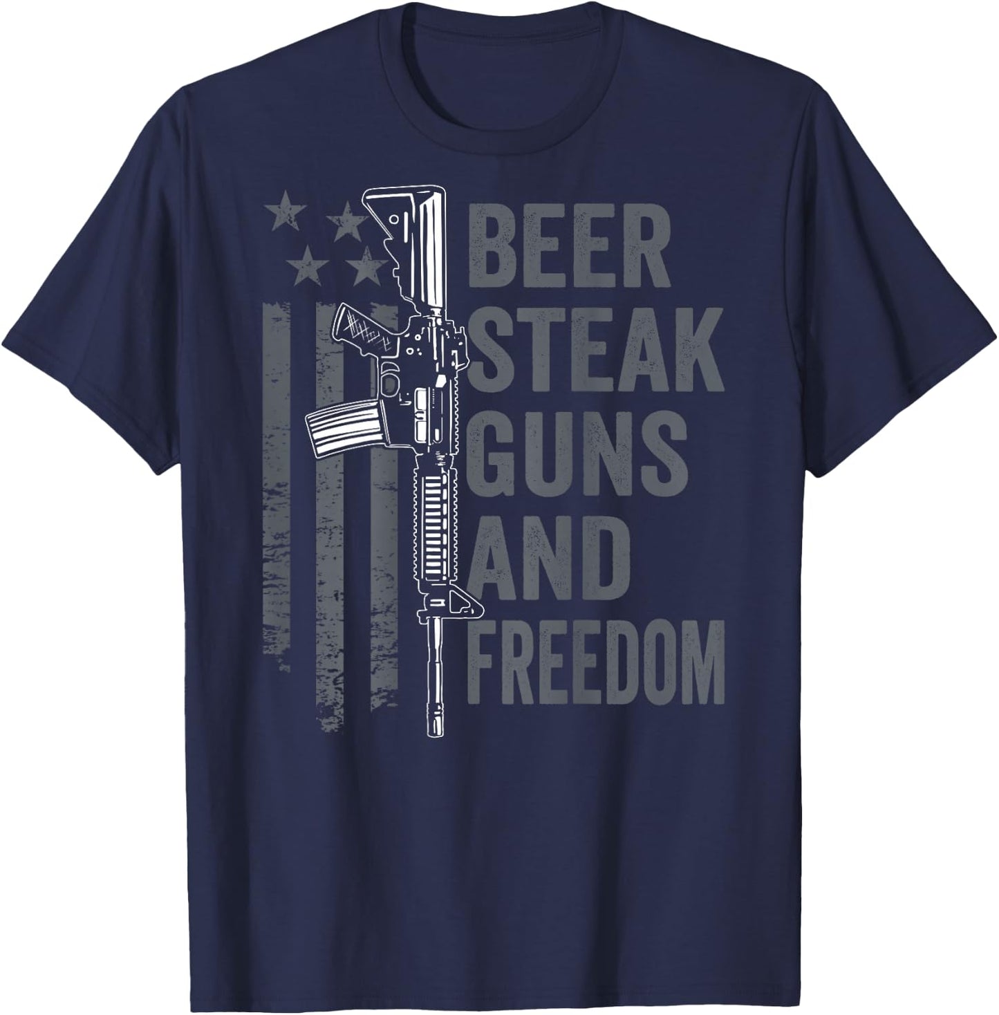Beer Steak Guns & Freedom - Drinking BBQ AR15 USA (ON BACK) T-Shirt - T-Shirt | Navy