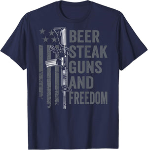 Beer Steak Guns & Freedom - Drinking BBQ AR15 USA (ON BACK) T-Shirt - T-Shirt | Navy