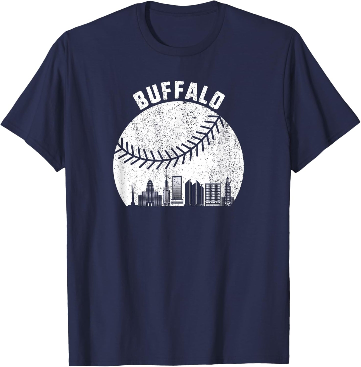 Buffalo Skyline Baseball Fan Vintage Buffalo NY Baseball T-Shirt - T-Shirt | Navy