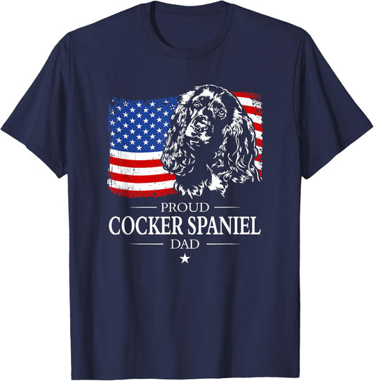 Proud Cocker Spaniel Dad American Flag patriotic dog gift T-Shirt - T-Shirt | Navy