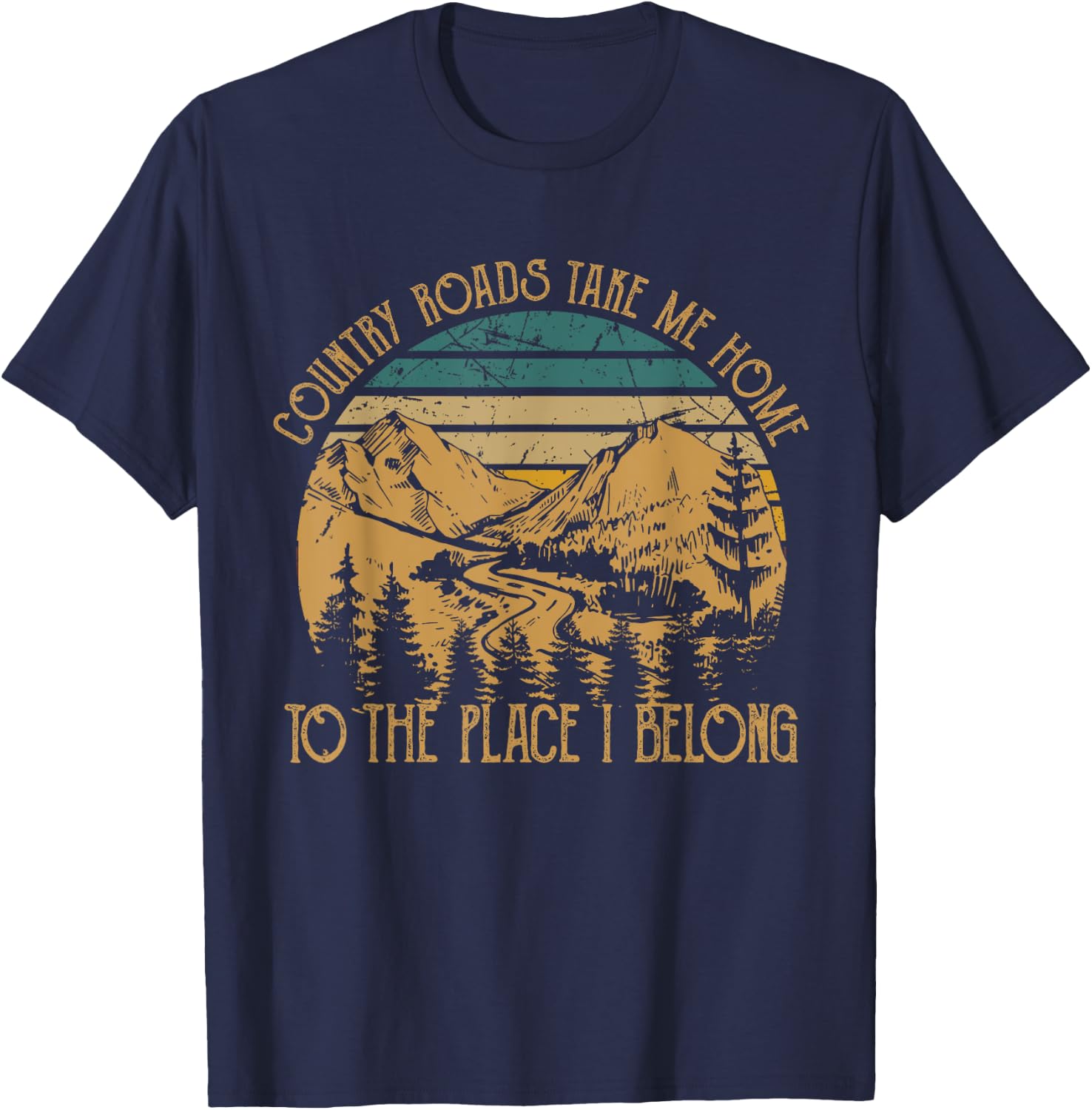 Funny Guitars Arts Country Roads Take Me Home Quotes Music T-Shirt - T-Shirt | Navy