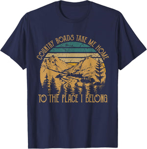 Funny Guitars Arts Country Roads Take Me Home Quotes Music T-Shirt - T-Shirt | Navy