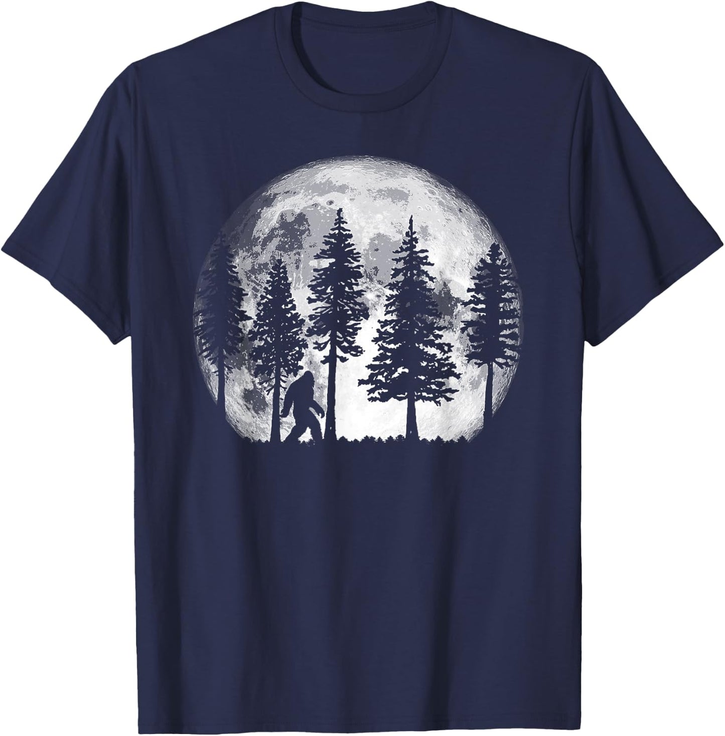 Bigfoot in the Forest Hiding at Night Full Moon Trees Nature T-Shirt - T-Shirt | Navy