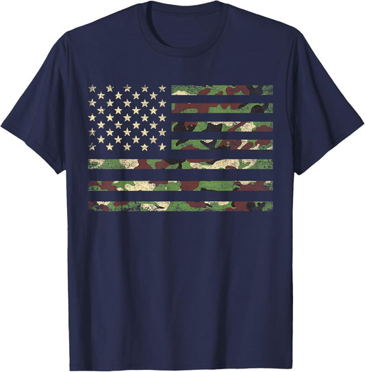 Patriotic USA Flag 4th of July Camo American Flag Camouflage T-Shirt - T-Shirt | Navy
