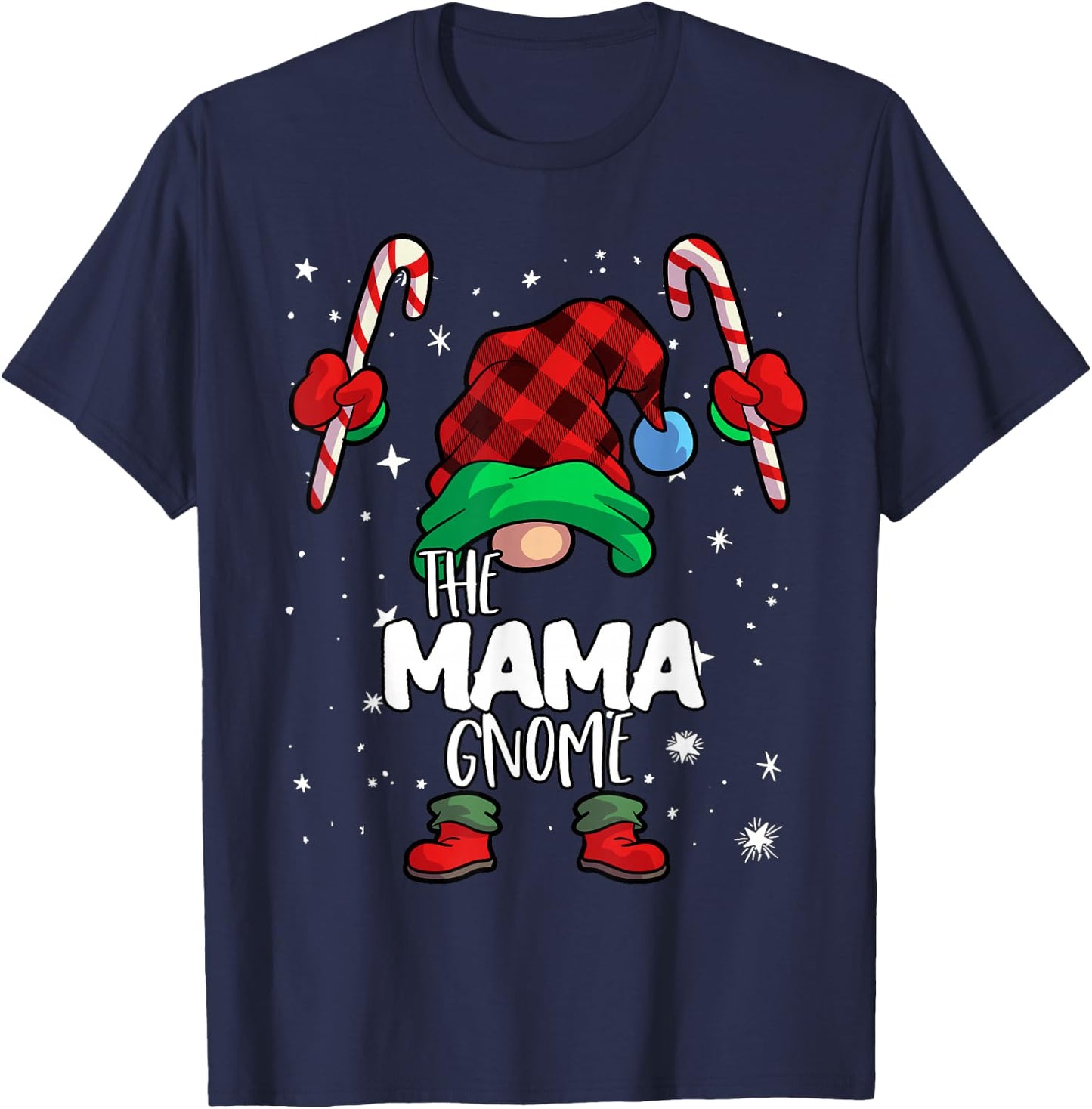 Mama Gnome Red Buffalo Plaid Matching Family Christmas T-Shirt - T-Shirt | Navy