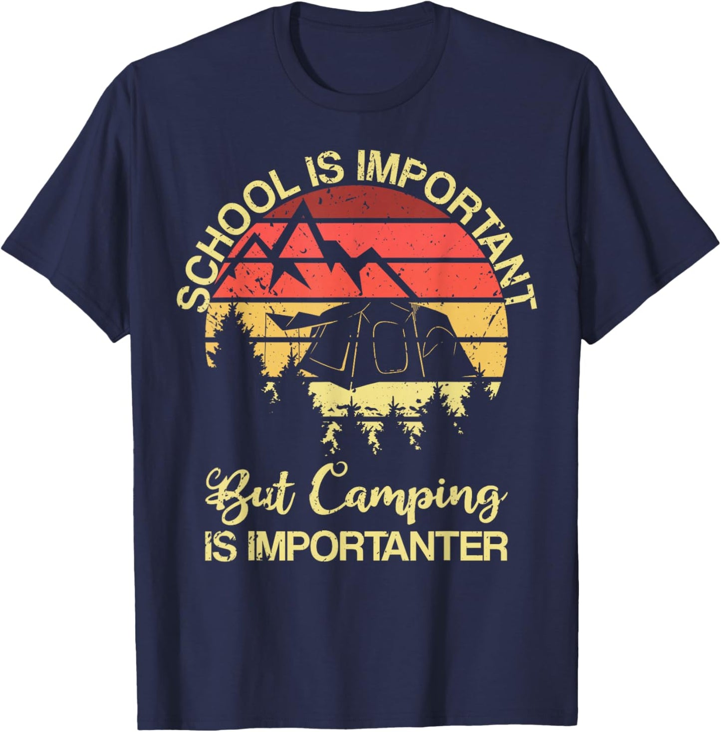School Is Important But Camping Is Importanter Youth Kids T-Shirt - T-Shirt | Navy