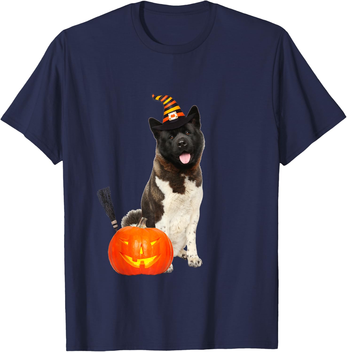 Akita Witch Hat Halloween Dog Costume T-Shirt - T-Shirt | Navy