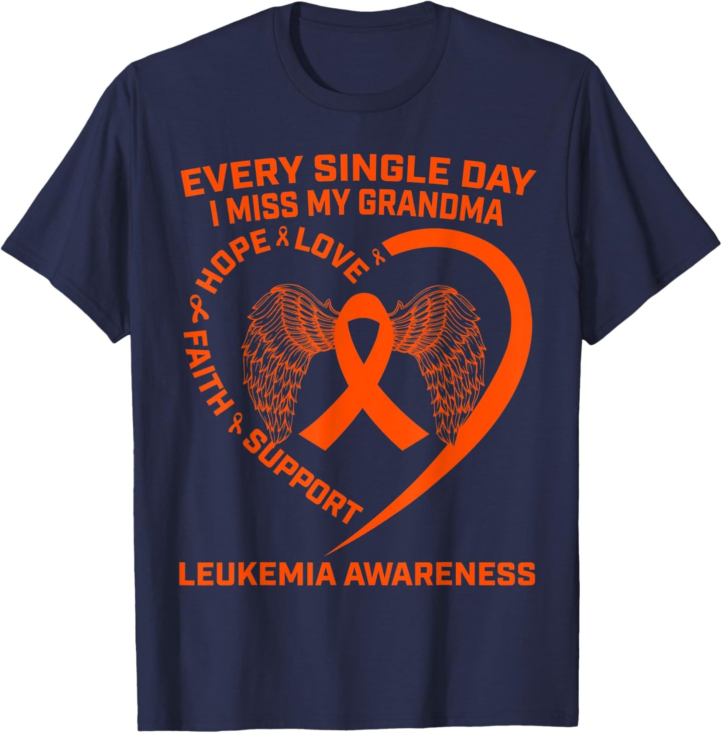 Heart Wings Orange Ribbon Leukemia Cancer Awareness Grandma T-Shirt - T-Shirt | Navy