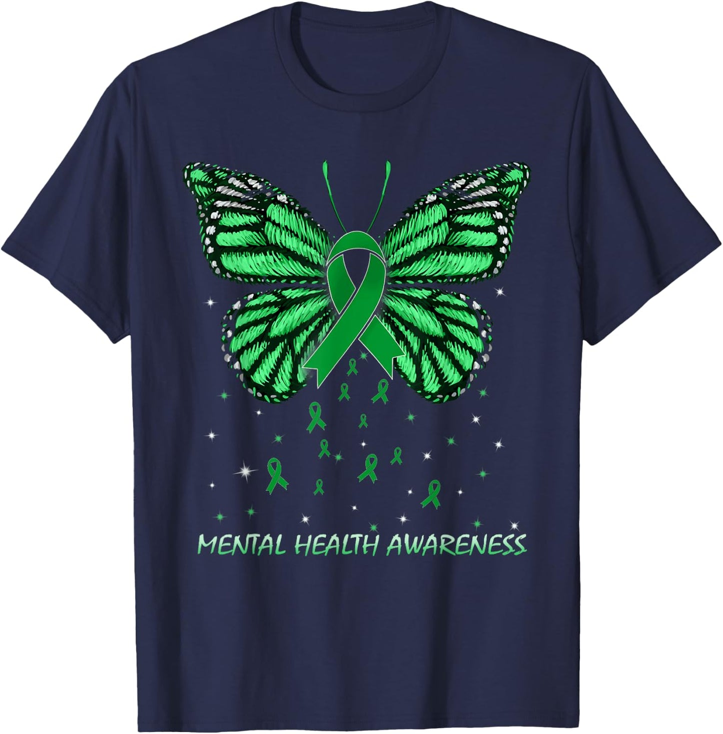 Mental Health Awareness Butterfly T-Shirt - T-Shirt | Navy