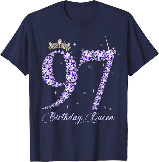 97 Year Old Its My 97th Birthday Queen Diamond Heels Crown T-Shirt - T-Shirt | Navy