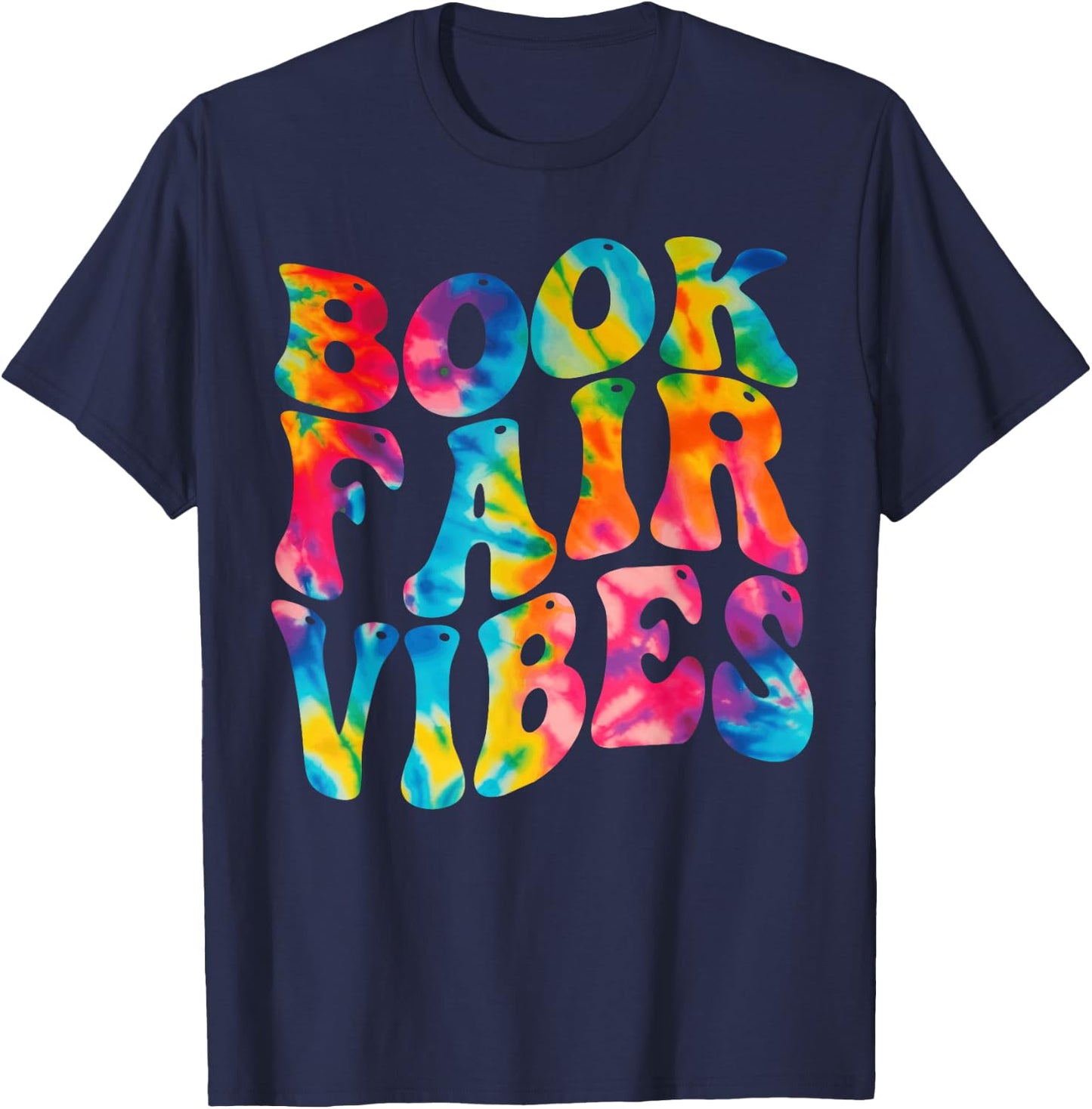 Groovy 70s Book Fair Vibe Tie Dye Reading School Librarian T-Shirt - T-Shirt | Navy