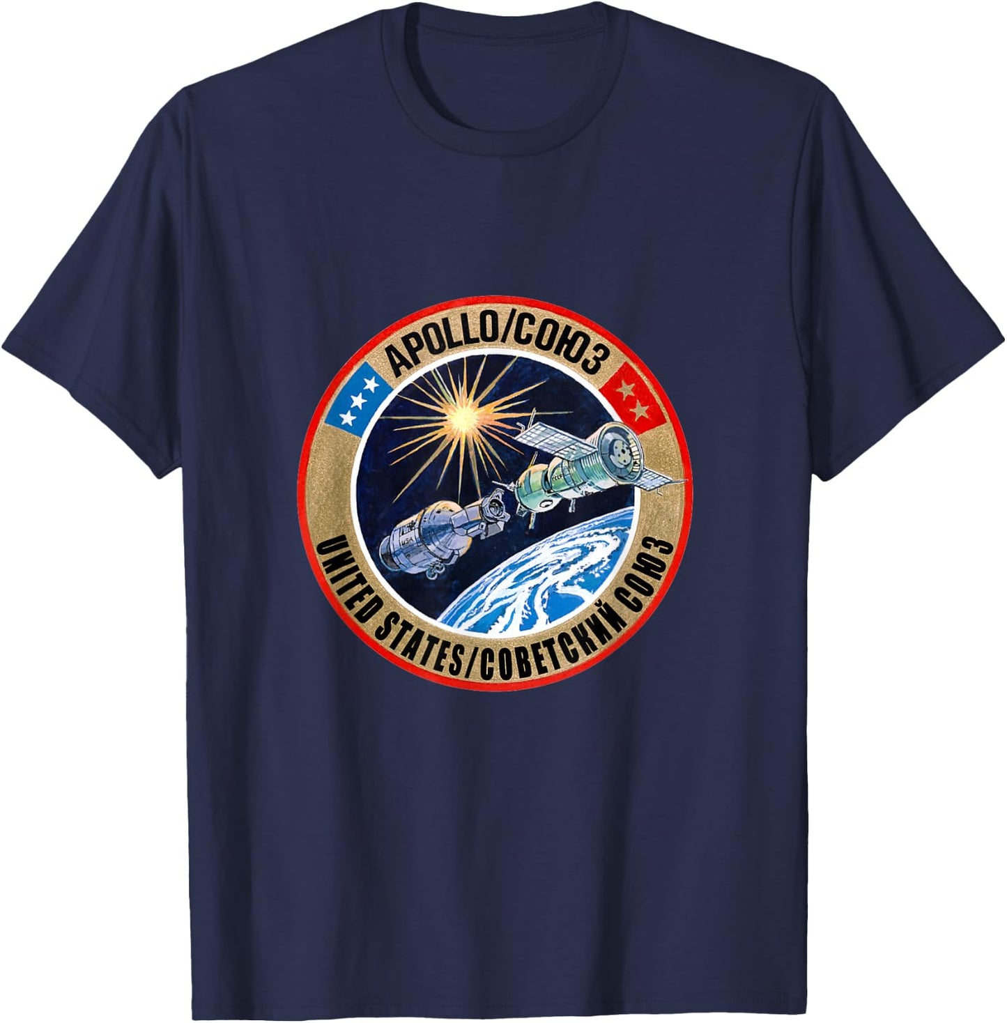 Apollo-Soyuz Rendezvous - Big NASA Retro - NASA History T-Shirt - T-Shirt | Navy