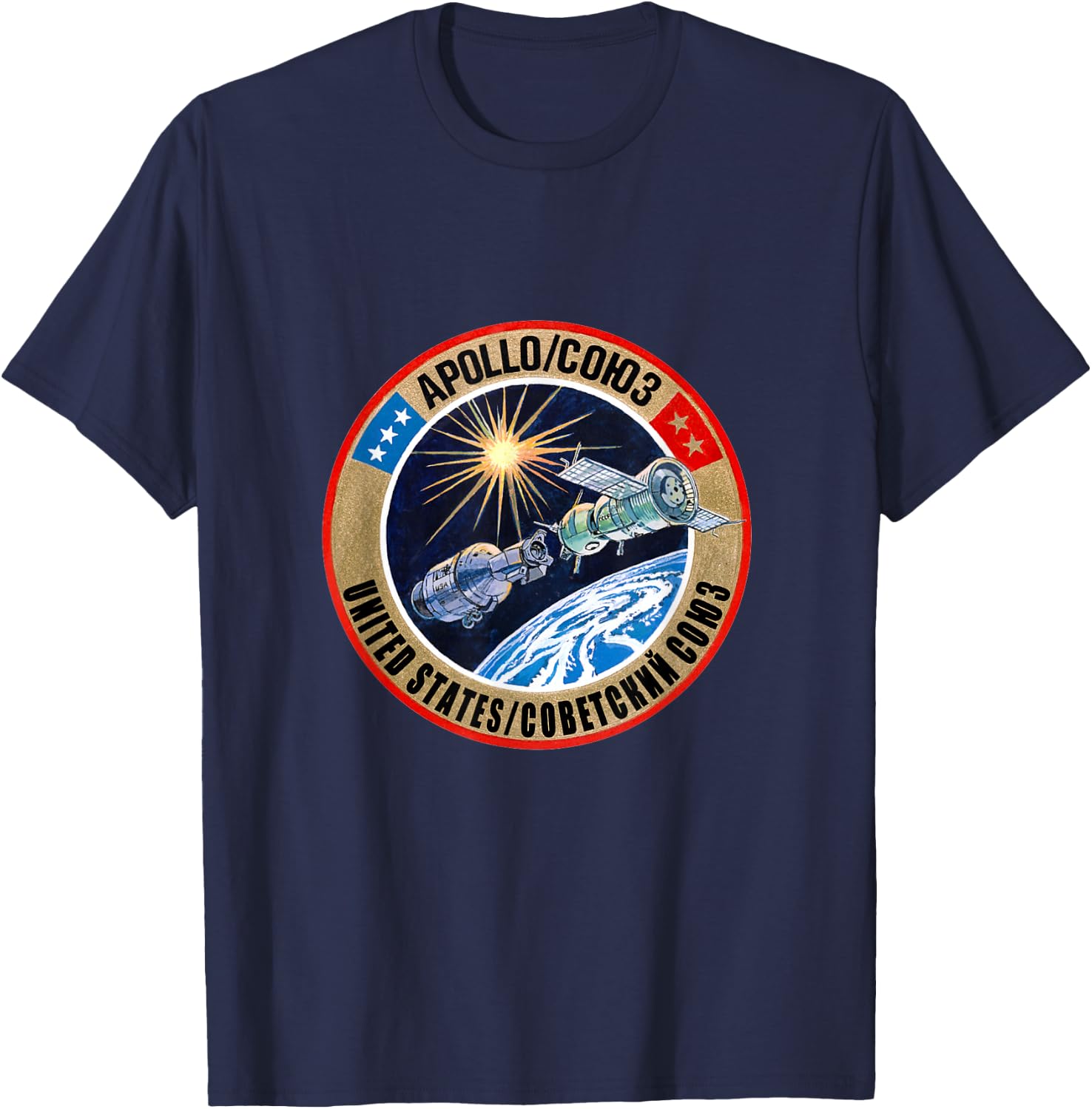 Apollo-Soyuz Rendezvous - Big NASA Retro - NASA History T-Shirt - T-Shirt | Navy