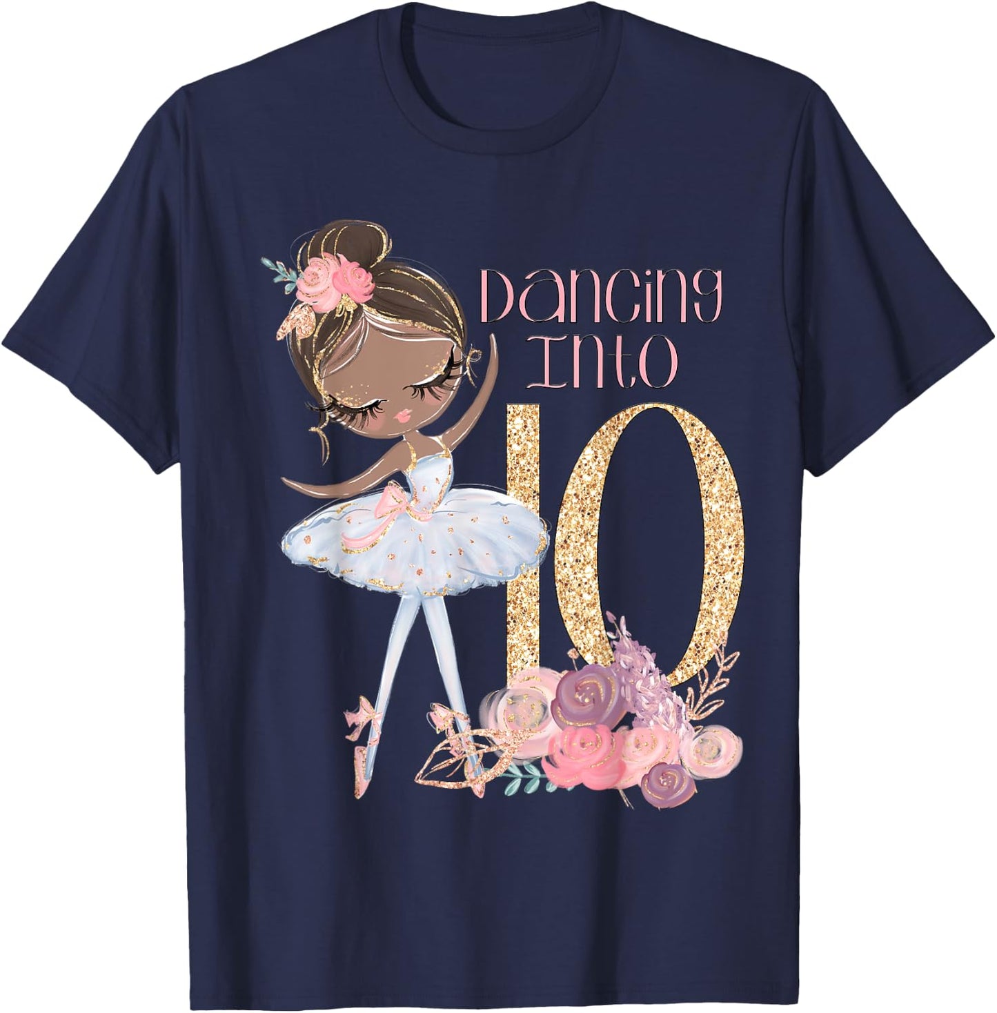 10th Birthday Ballerina Party Ballet Black Dancer Tutu Ten T-Shirt - T-Shirt | Navy