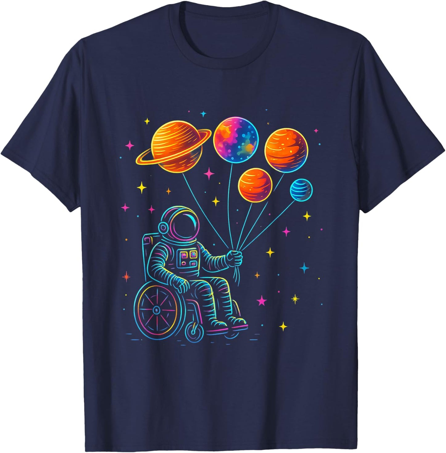 Wheelchair Astronaut Motivation Kids Space T-Shirt - T-Shirt | Navy