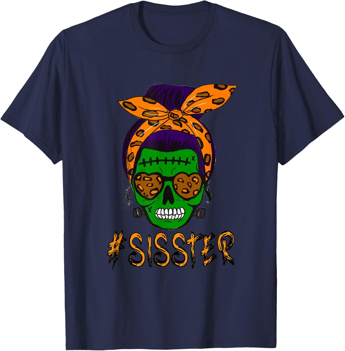 Monster Skull Sisster Sister Halloween Matching Family T-Shirt - T-Shirt | Navy