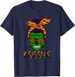 Monster Skull Sisster Sister Halloween Matching Family T-Shirt - T-Shirt | Navy