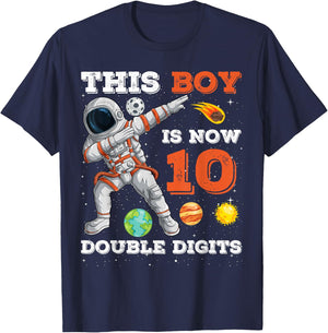 This Boy is Now 10 Double Digits Astronaut Space 10 Yrs Old T-Shirt - T-Shirt | Navy