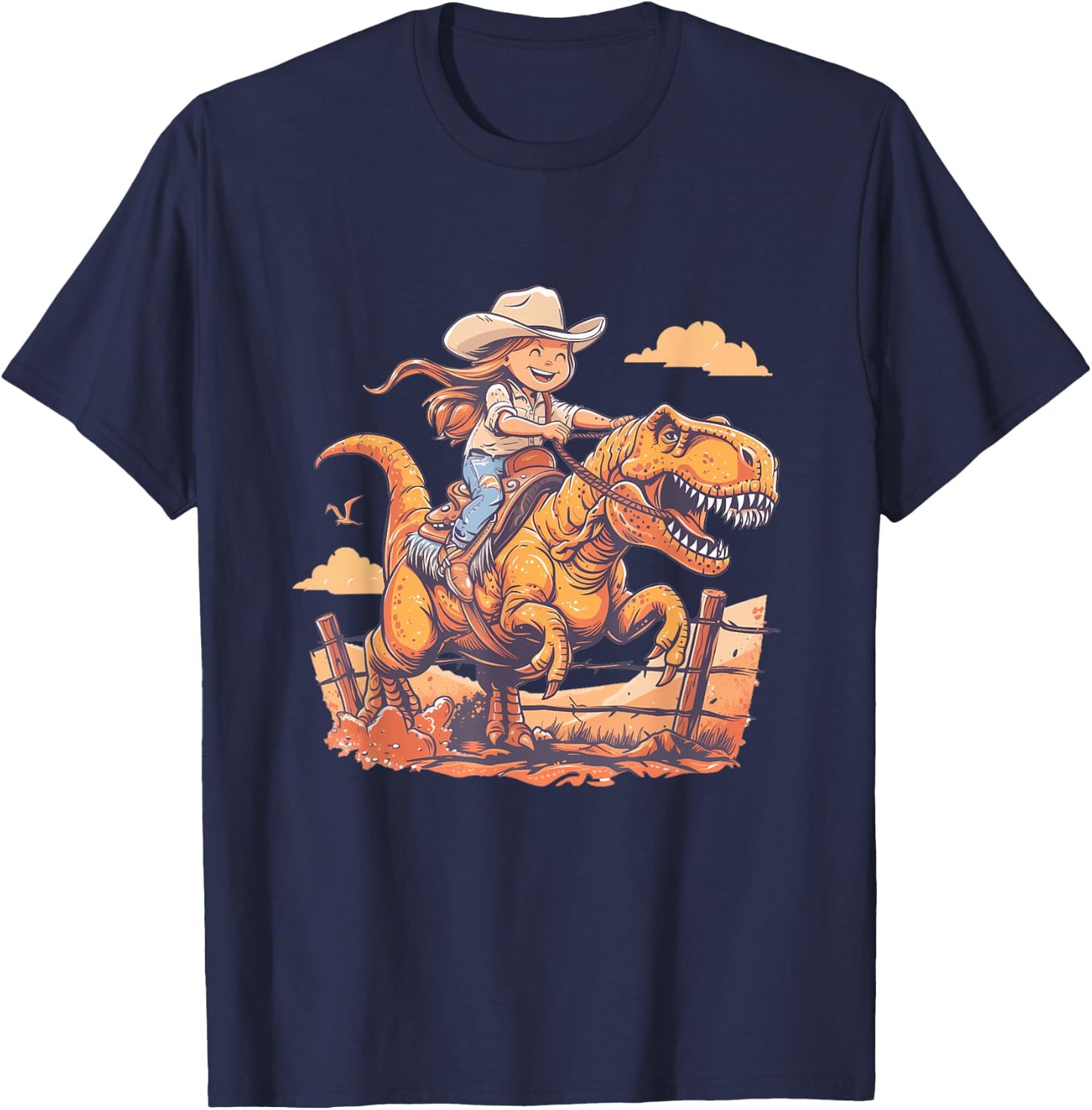 Dino Cowgirl Girls' Dinosaur Rodeo Rider - Nursery T-Shirt - T-Shirt | Navy
