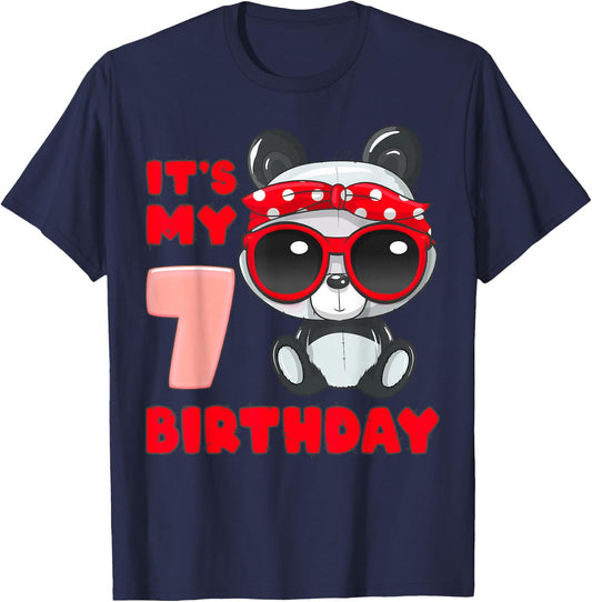 Birthday Girl 7 Year Old, Panda, It's My 7th Birthday T-Shirt - T-Shirt | Navy