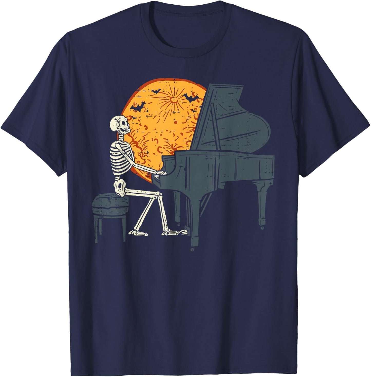 Skeleton Playing Piano Moon Halloween Music Boys Men T-Shirt - T-Shirt | Navy