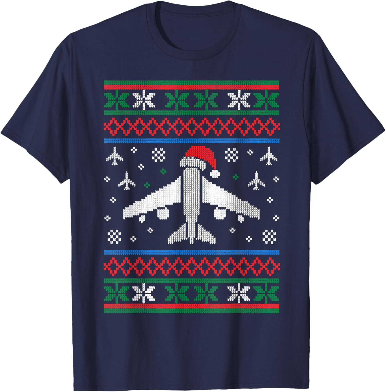 Funny Ugly Christmas Sweater Airplane Christmas Pilot T-Shirt - T-Shirt | Navy