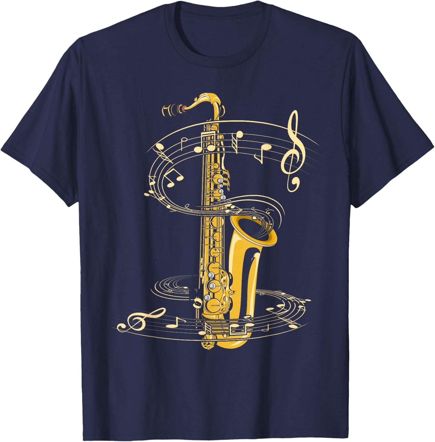 Music Notes Treble Clef Saxophonist Jazz Musician Saxophone Small T-Shirt - T-Shirt | Navy