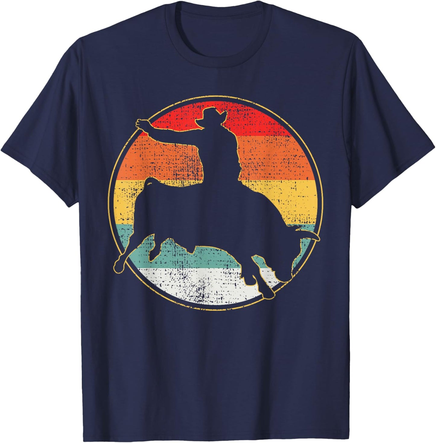 Bull Riding Cowboy Western Vintage Small T-Shirt - T-Shirt | Navy