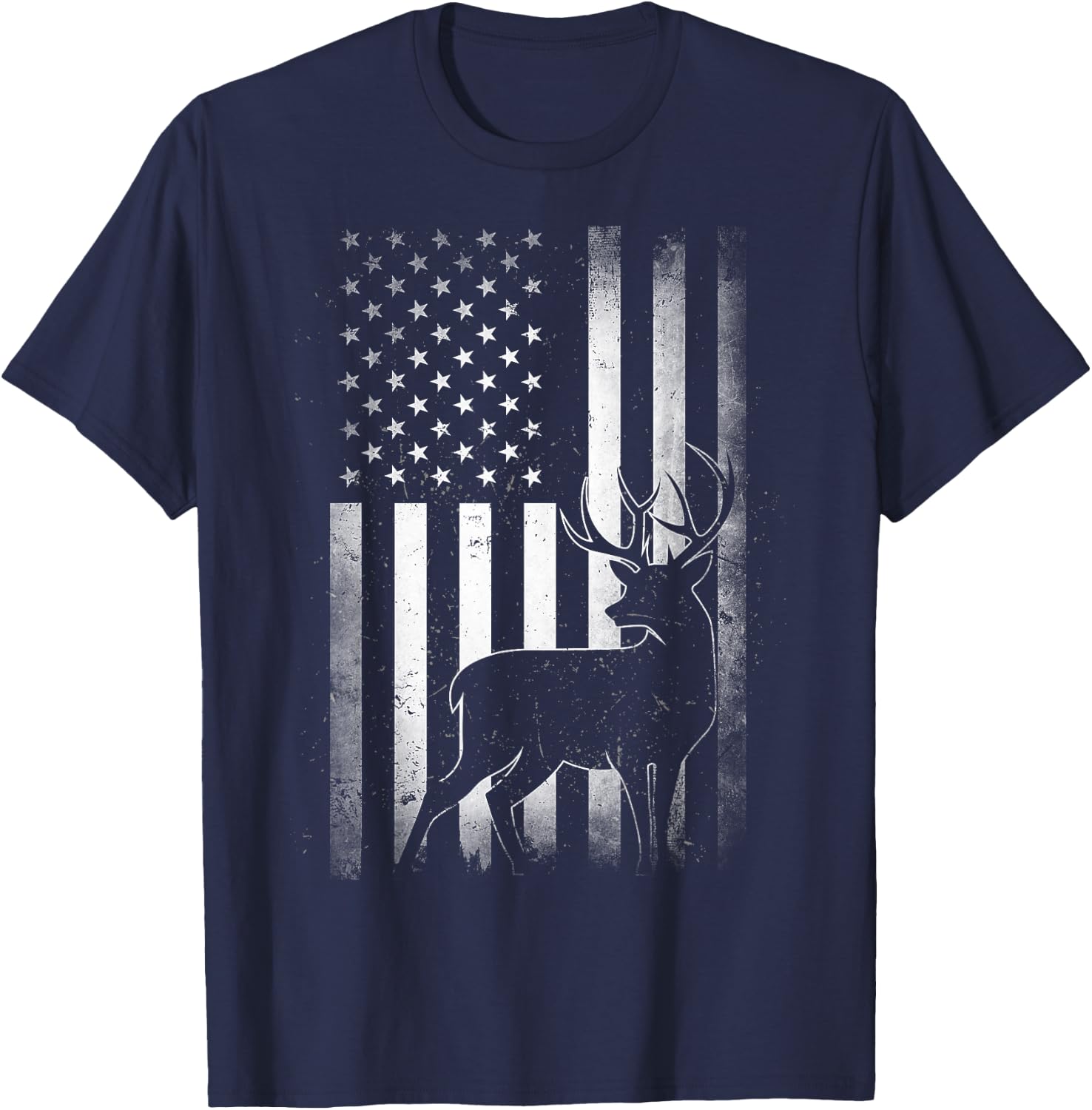 Hunting Hunters Deer USA US American Flag Camo Camoflage T-Shirt - T-Shirt | Navy